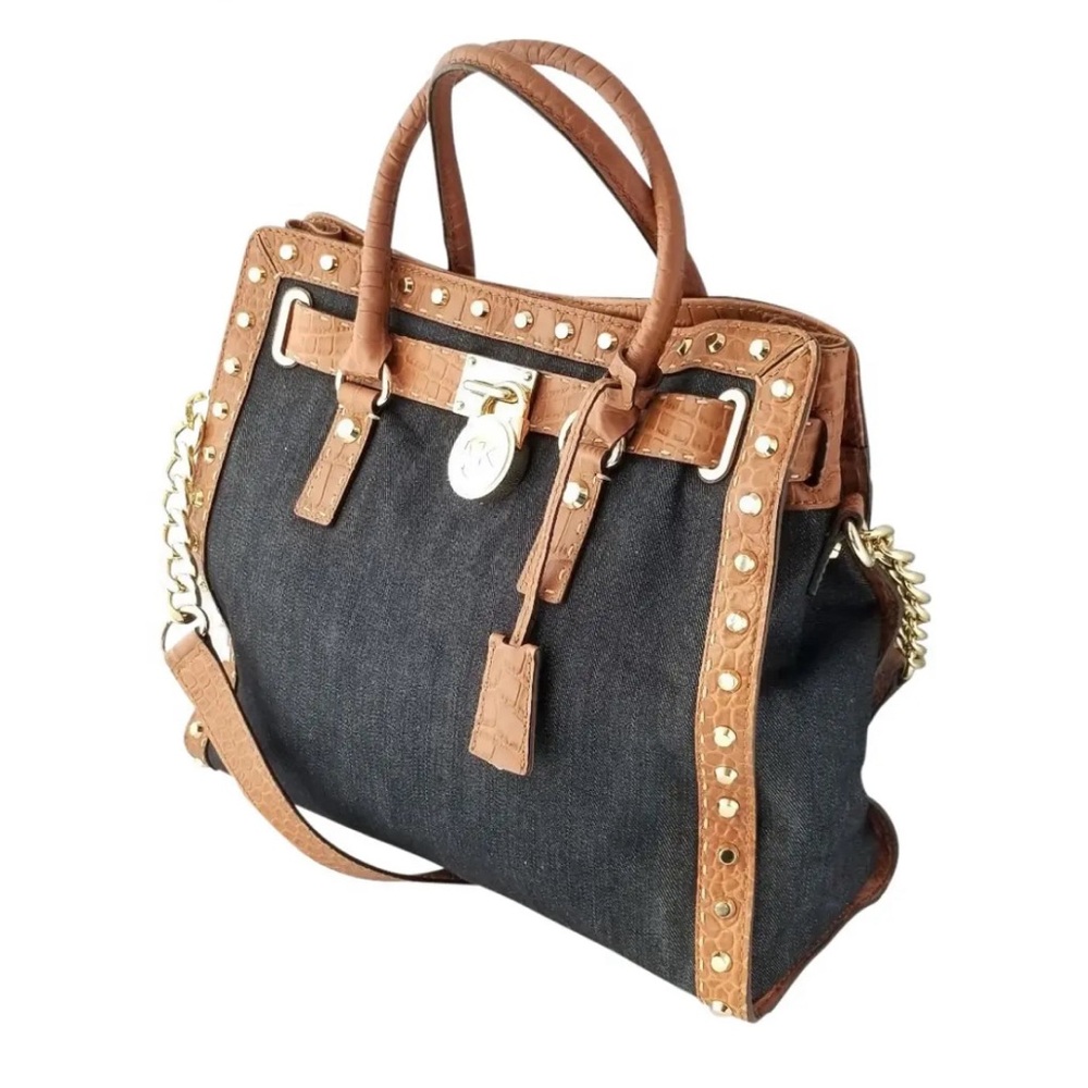 MICHAEL Michael Kors Black and Brown Studded Leather-Trim Shoulder Bag